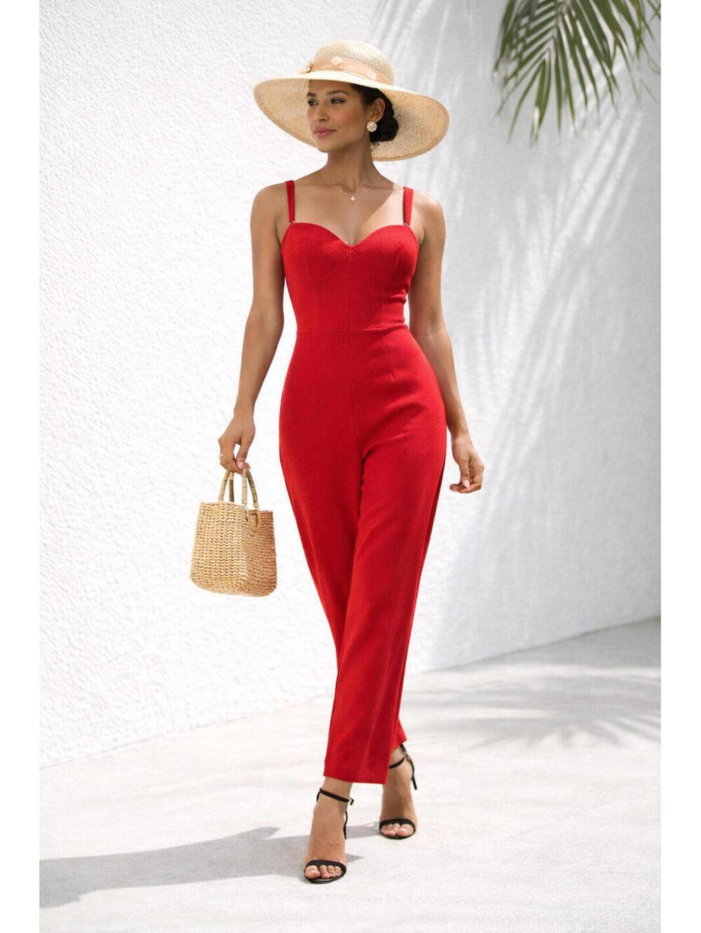 Crystal Sky Red Jumpsuit Size M Sweetheart Bust Fitted Evening Cocktail NWOT